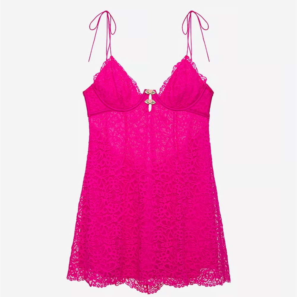 💕🍋For Love & Lemons Fuchsia Lace Mini Dress Victoria Secret Small NWT🎀 - Picture 3 of 14